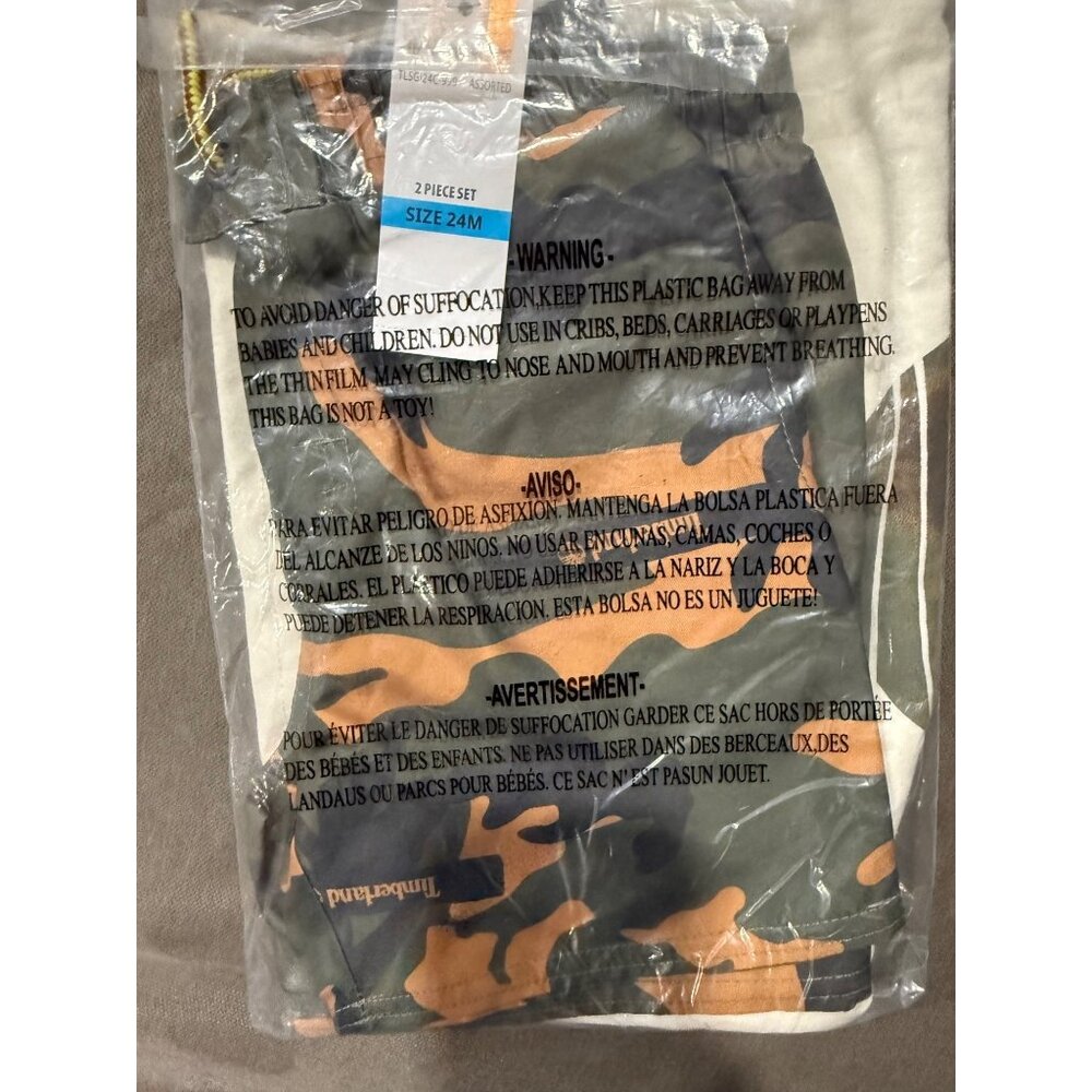Timberland Baby Boys 2 Piece Set Camo Pants & Graphic Tee Size 24M